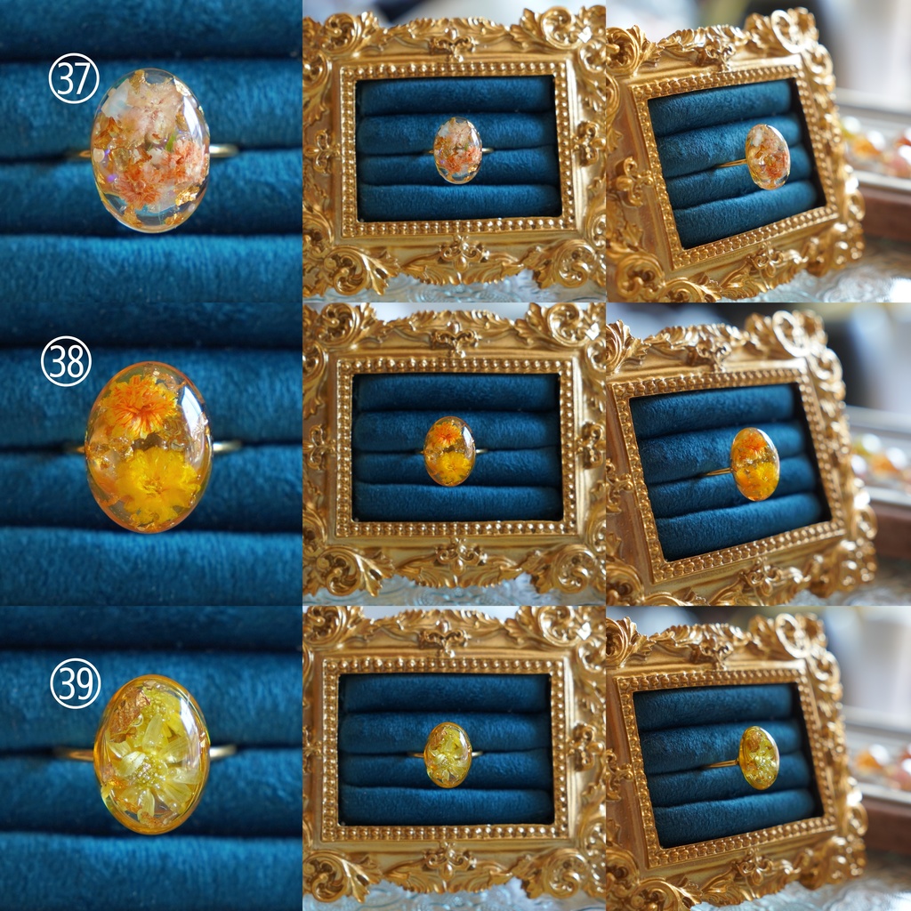 【一点物】お花のレジンリング ドライフラワーのアンティーク風アクセサリー