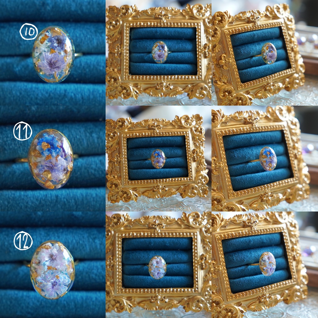 【一点物】お花のレジンリング ドライフラワーのアンティーク風アクセサリー