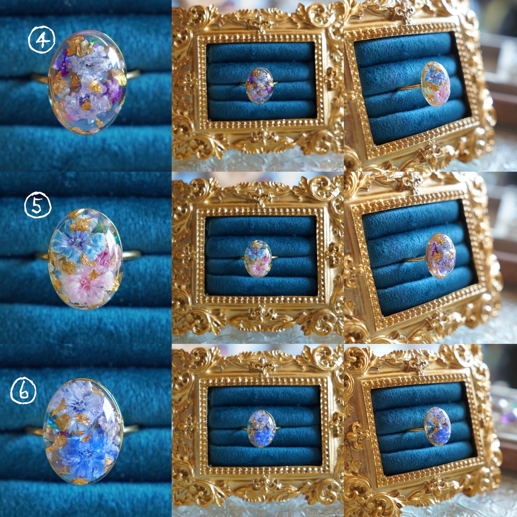 【一点物】お花のレジンリング ドライフラワーのアンティーク風アクセサリー