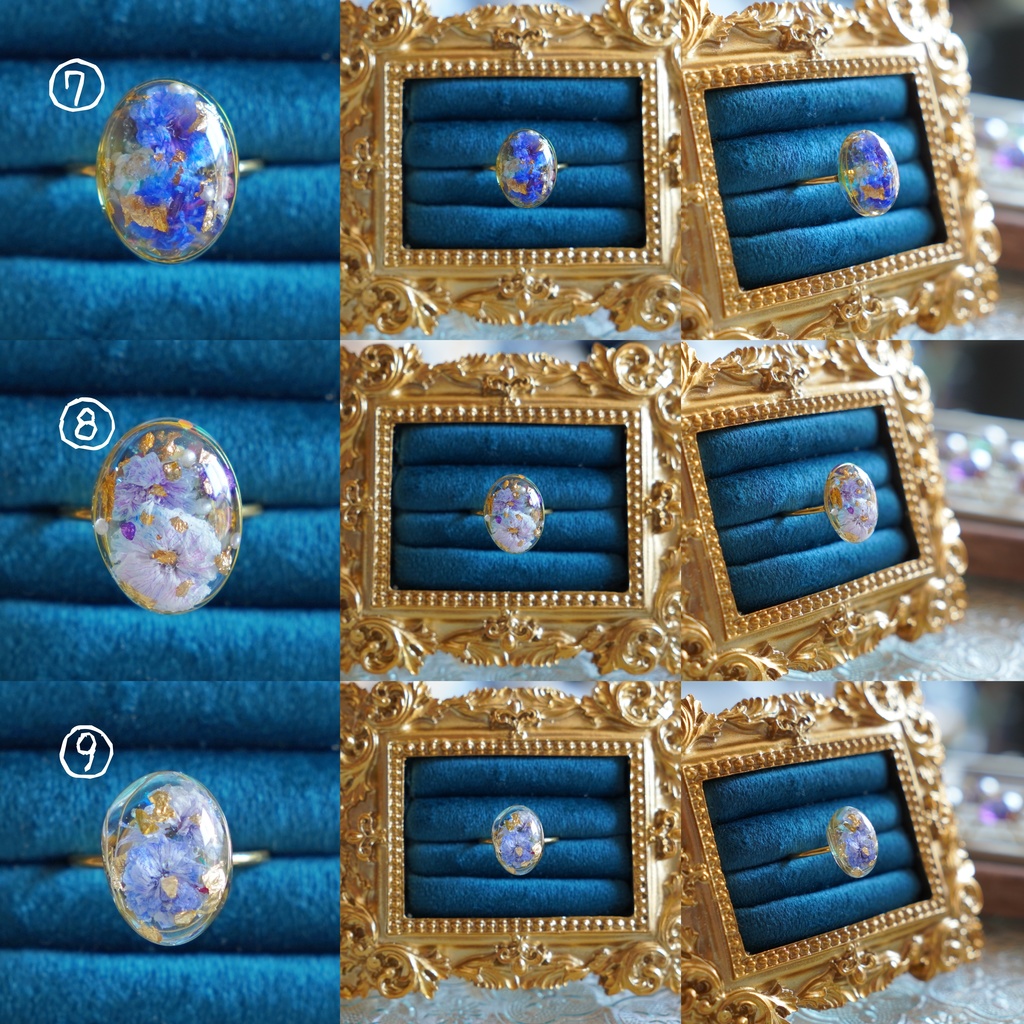 【一点物】お花のレジンリング ドライフラワーのアンティーク風アクセサリー