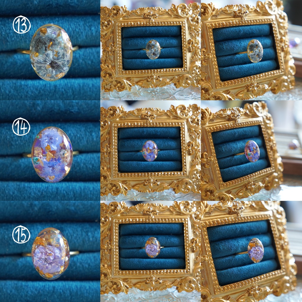 【一点物】お花のレジンリング ドライフラワーのアンティーク風アクセサリー