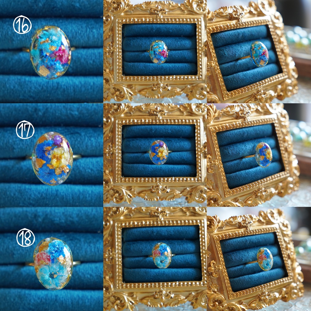 【一点物】お花のレジンリング ドライフラワーのアンティーク風アクセサリー