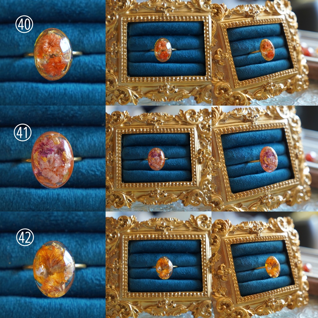 【一点物】お花のレジンリング ドライフラワーのアンティーク風アクセサリー