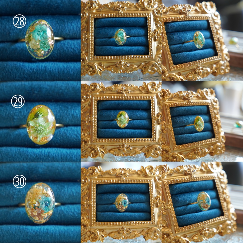 【一点物】お花のレジンリング ドライフラワーのアンティーク風アクセサリー