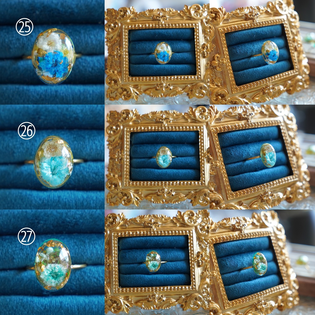 【一点物】お花のレジンリング ドライフラワーのアンティーク風アクセサリー