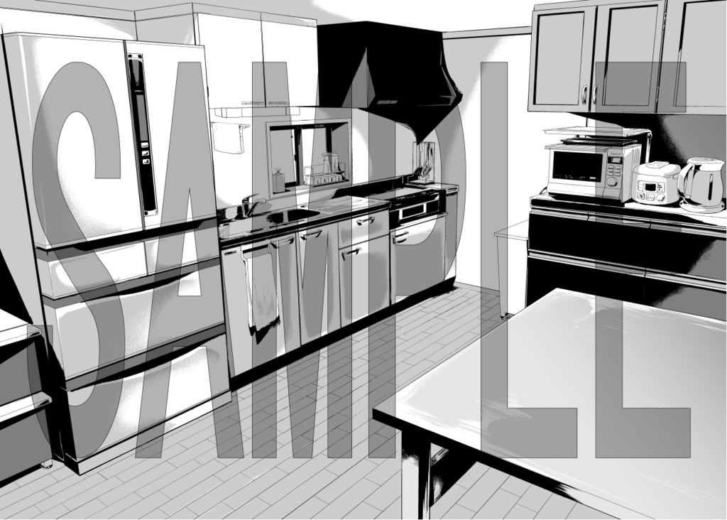 【マンガ背景素材】キッチン内観