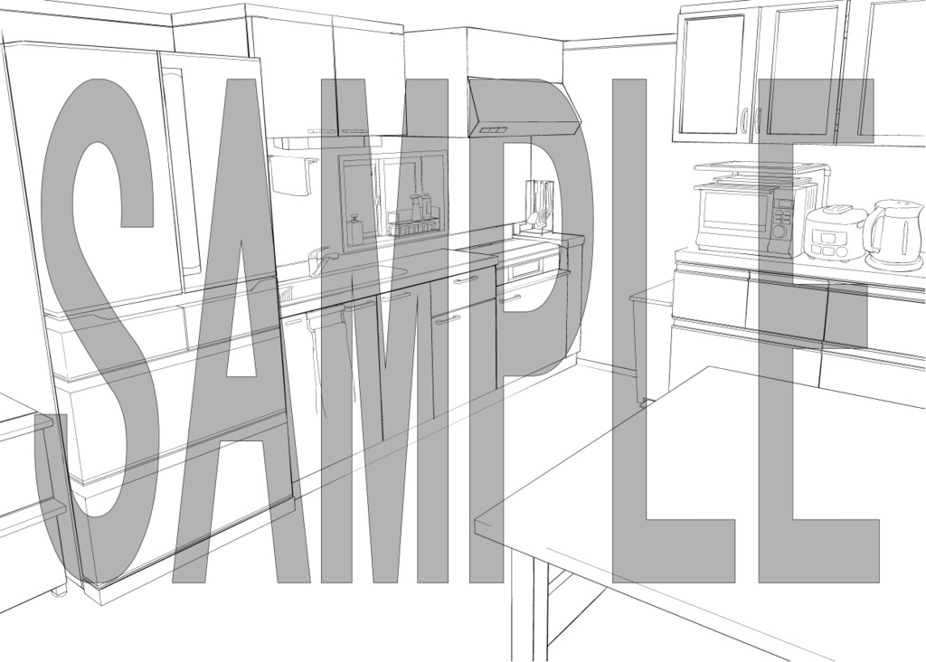 【マンガ背景素材】キッチン内観