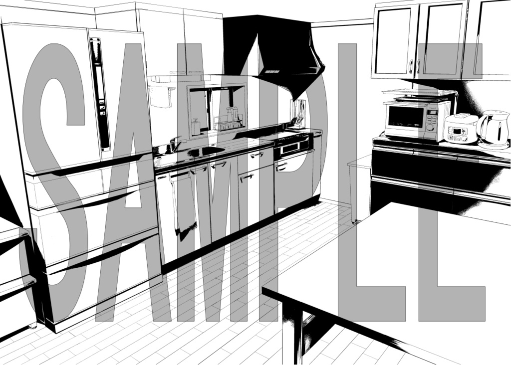 【マンガ背景素材】キッチン内観