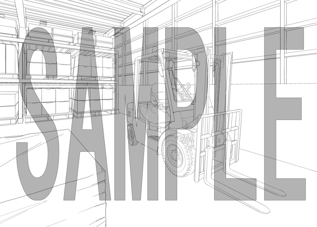 【マンガ背景素材】倉庫+フォークリフト