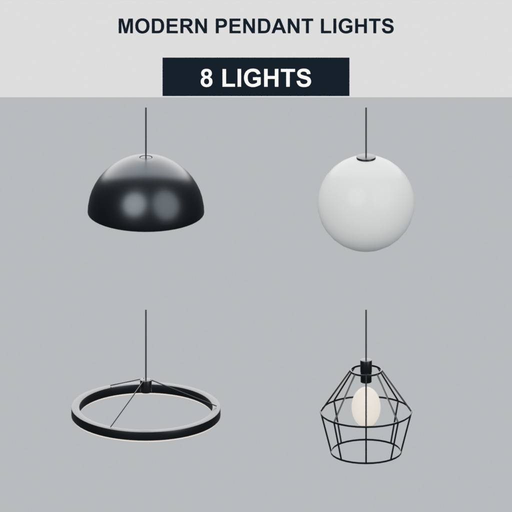 Modern Pendant Lights Vol.1|ペンダントライト8種(FBX+Blend)