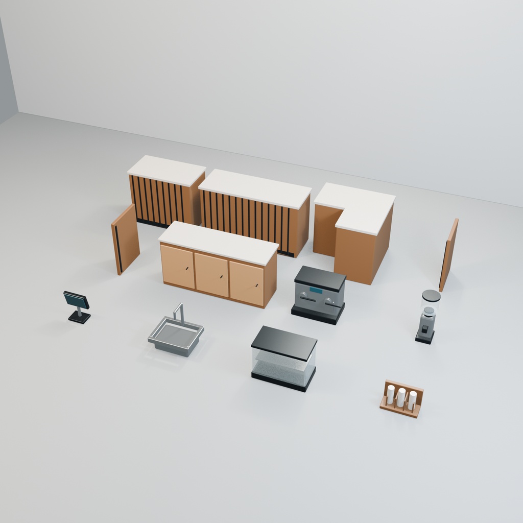 Modern Cafe Counter Set|12 Models|Blender・Unity
