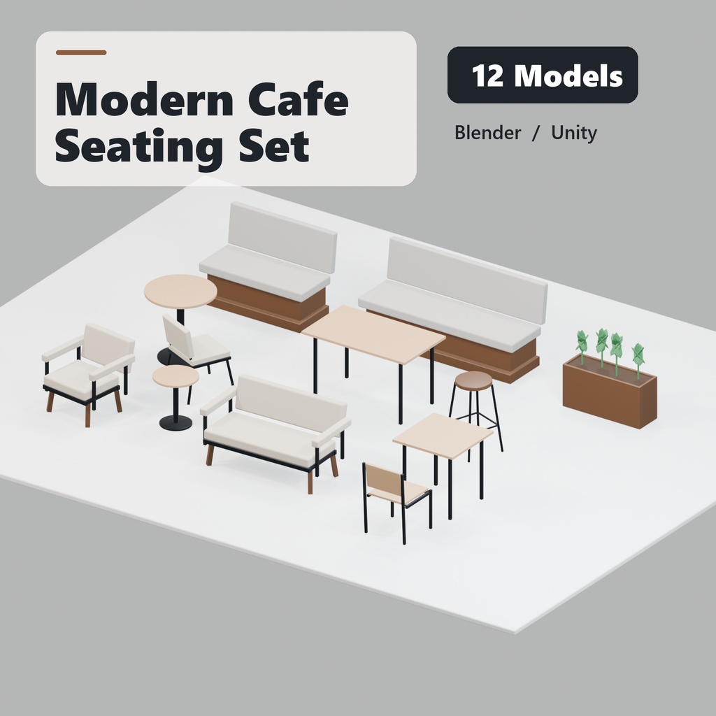 Modern Cafe Seating Set|12 Models|Blender・Unity