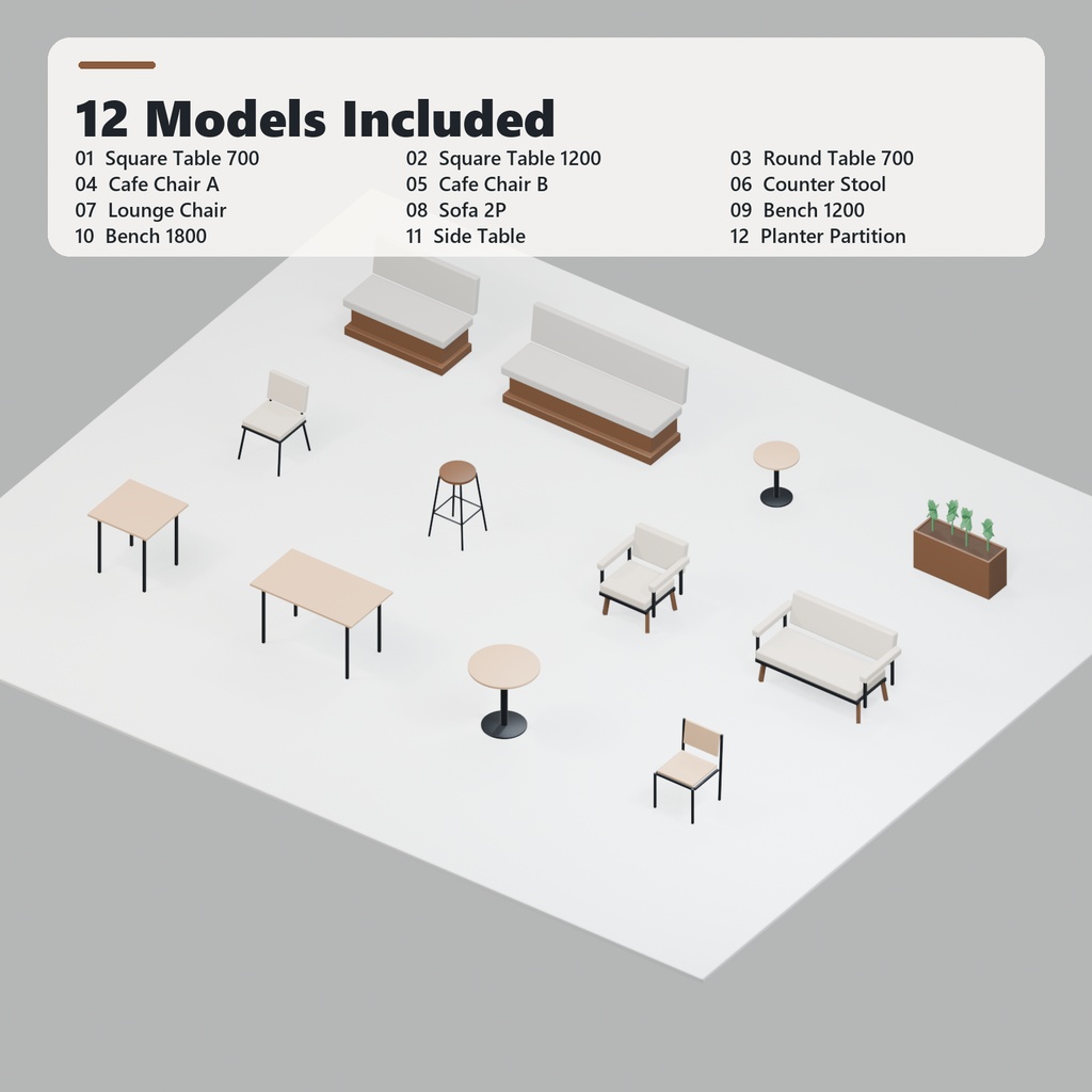Modern Cafe Seating Set|12 Models|Blender・Unity