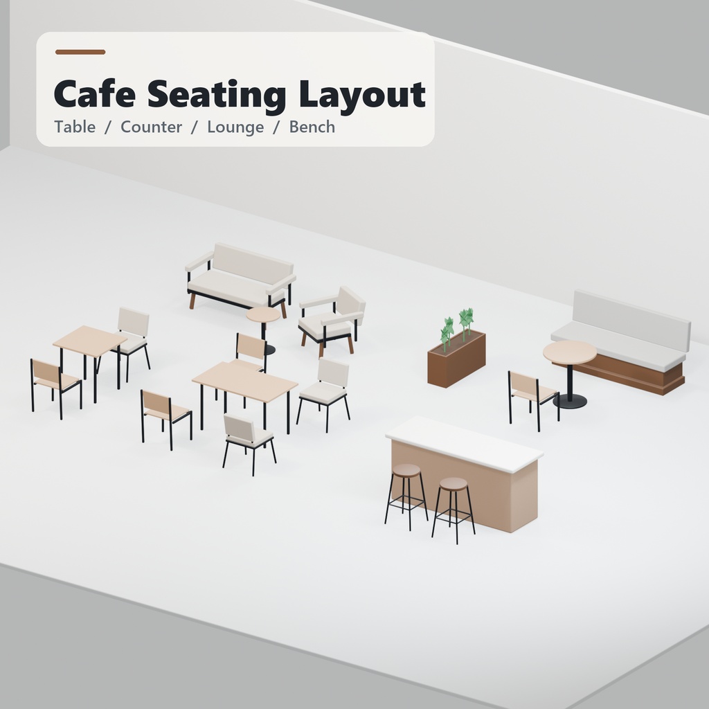 Modern Cafe Seating Set|12 Models|Blender・Unity