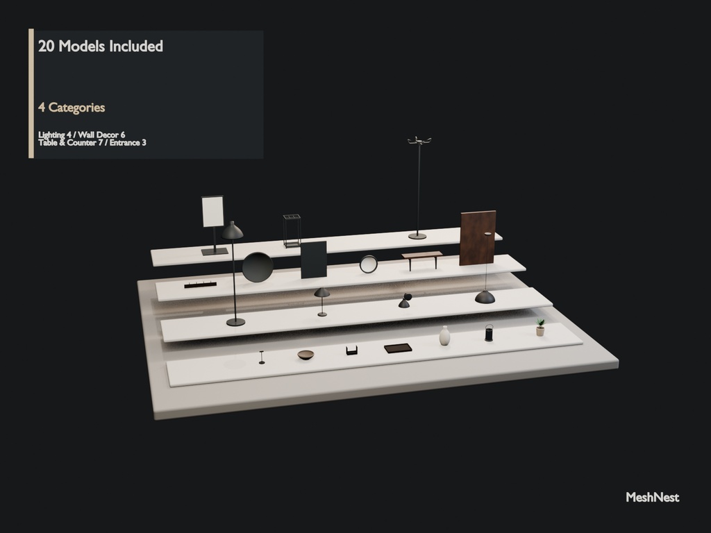 Modern Cafe Lighting & Decor Full Set|20 Models|Blender・Unity・VRChat確認済み