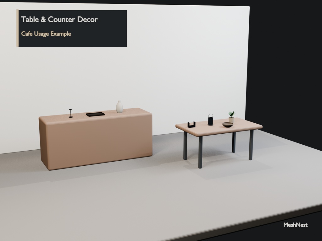 Modern Cafe Table & Counter Decor Set|7 Models|Blender・Unity・VRChat確認済み