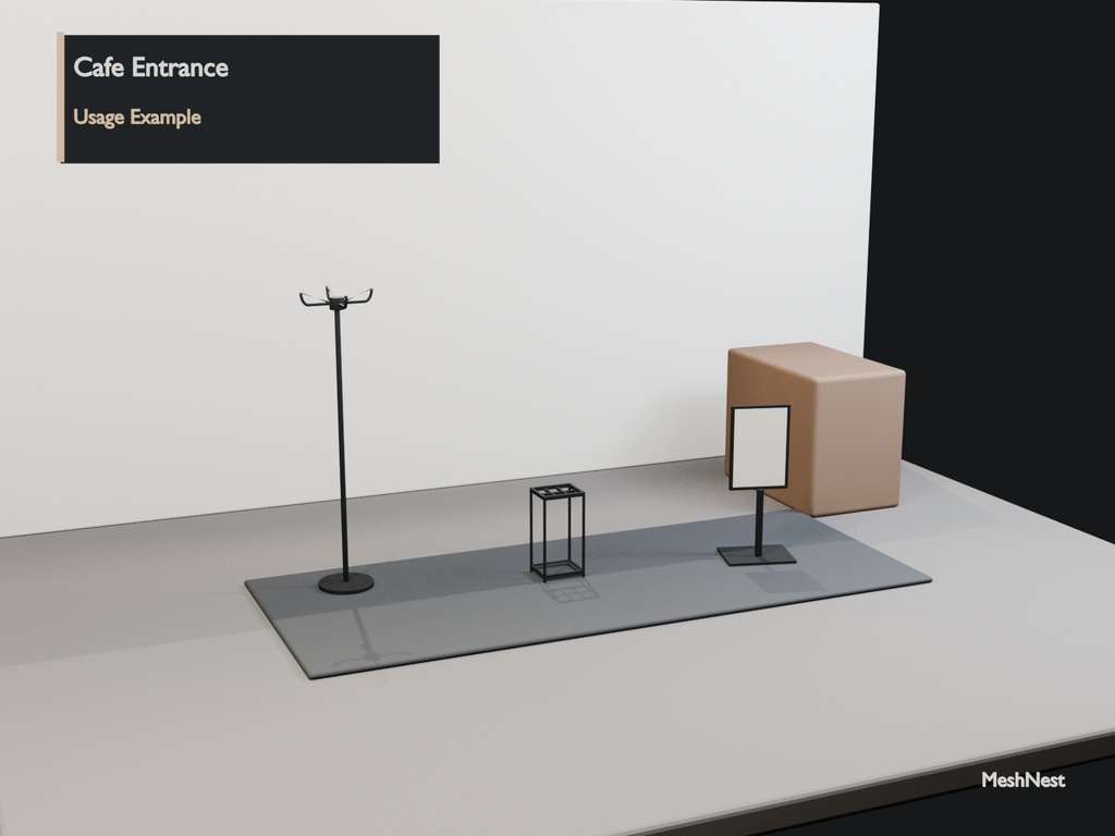 Modern Cafe Entrance Accessories Set|3 Models|Blender・Unity・VRChat確認済み