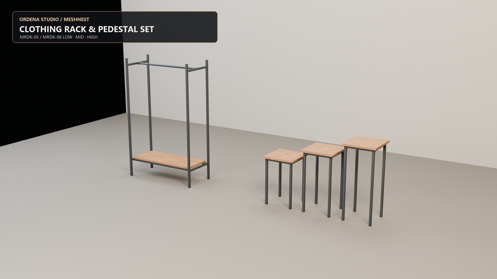 【3Dモデル】MN-014 Modern Retail Display Kit|店舗什器8タイプ(Blender / FBX / GLB / Unity)