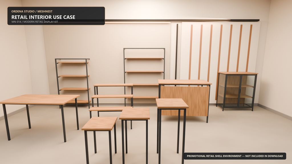 【3Dモデル】MN-014 Modern Retail Display Kit|店舗什器8タイプ(Blender / FBX / GLB / Unity)