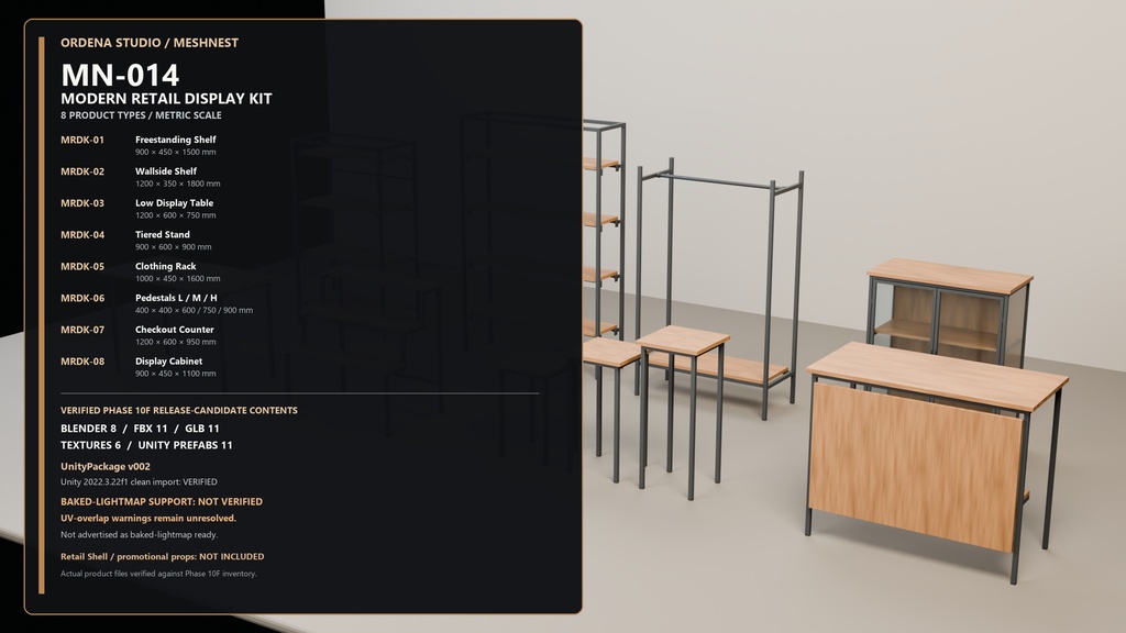 【3Dモデル】MN-014 Modern Retail Display Kit|店舗什器8タイプ(Blender / FBX / GLB / Unity)