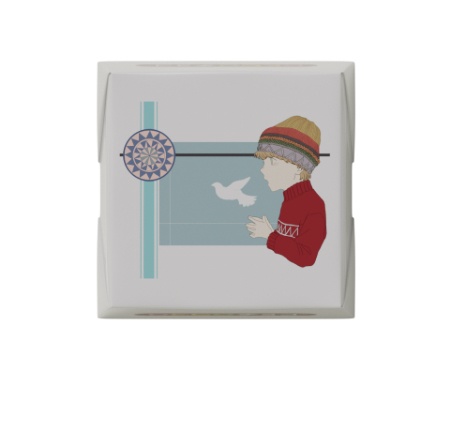 ガム風船と窓と鳩