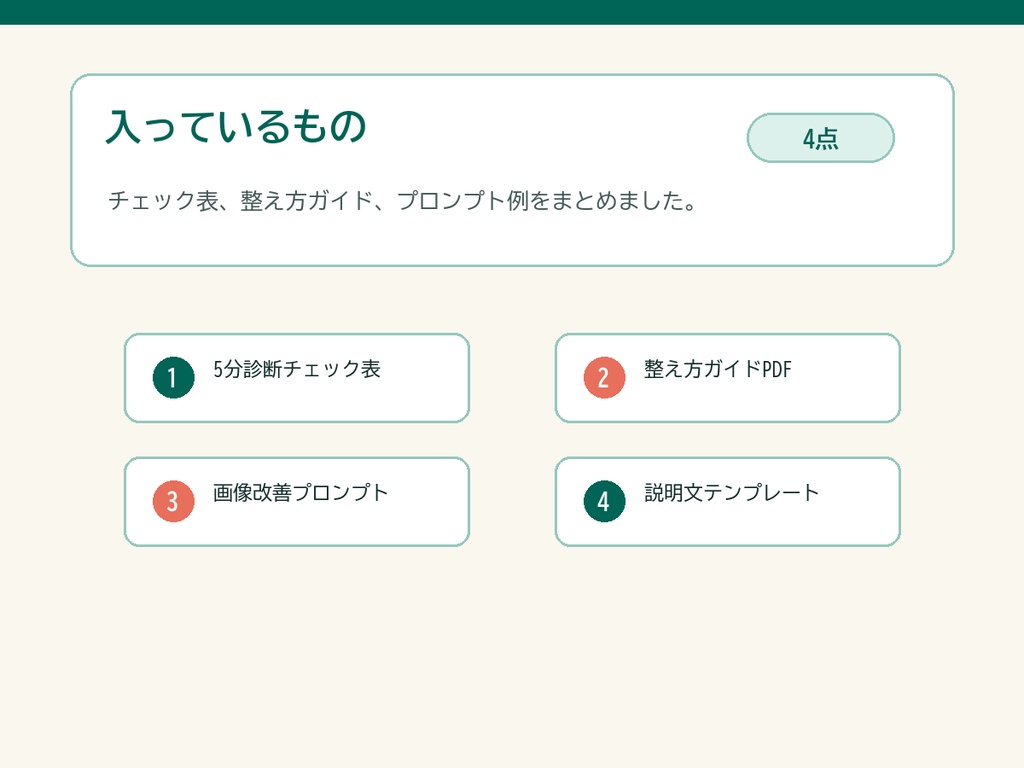 BOOTH商品ページ 整え方ミニキット|商品画像・説明文・導線の5分チェック