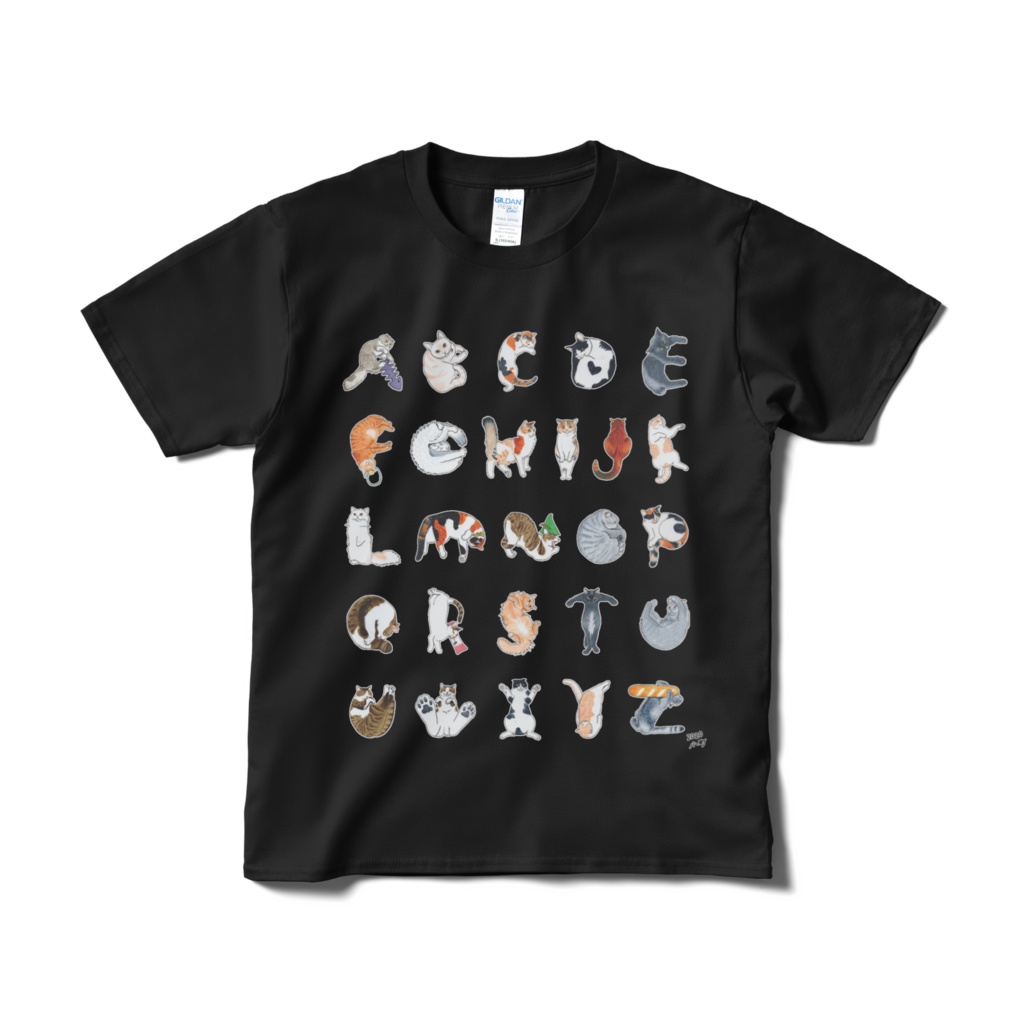 猫文字アルファベット ひとりでできるもん Tシャツ 黒