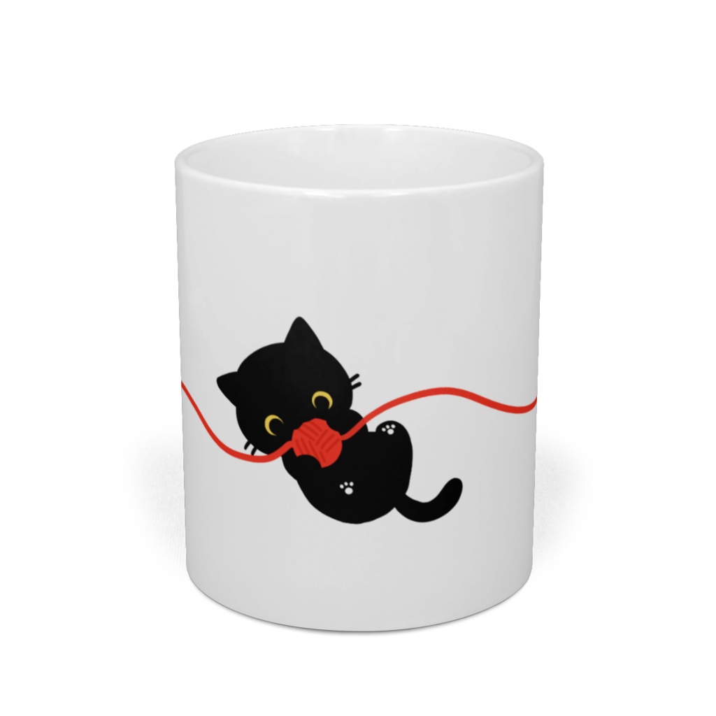 黒猫と毛糸のマグカップ