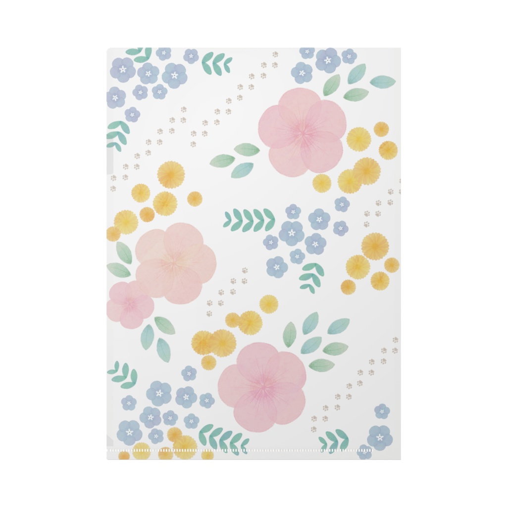 白猫の花柄クリアファイル