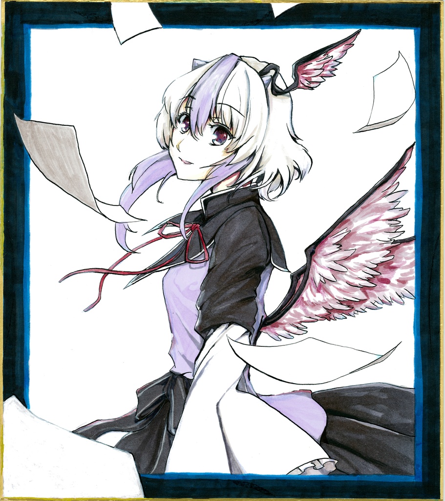 東方Project 手描き色紙「落ちる葉と名」