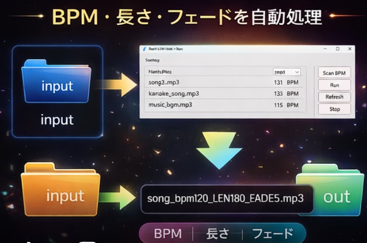 BatchFadeBPM 音楽一括編集ツール(BPM調整 / フェード / 長さ変更)