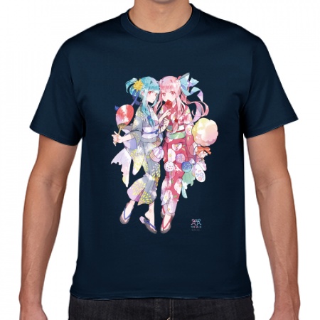 【予約終了】浴衣姉妹プリント半袖Tシャツ