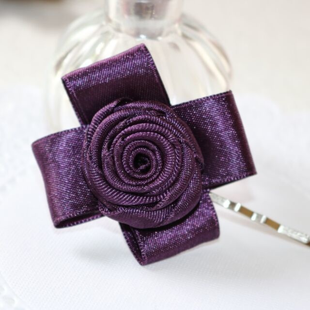 巻薔薇リボンヘアピン 紫