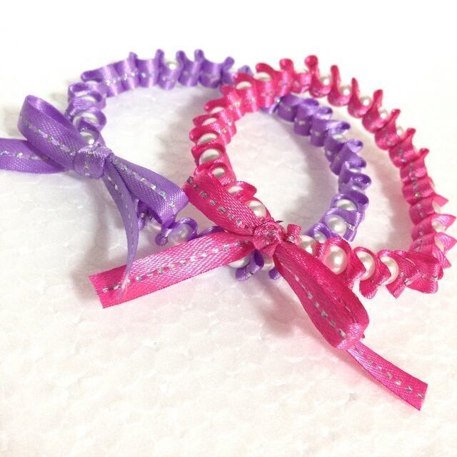 パール織りリボンブレスレット ピンク