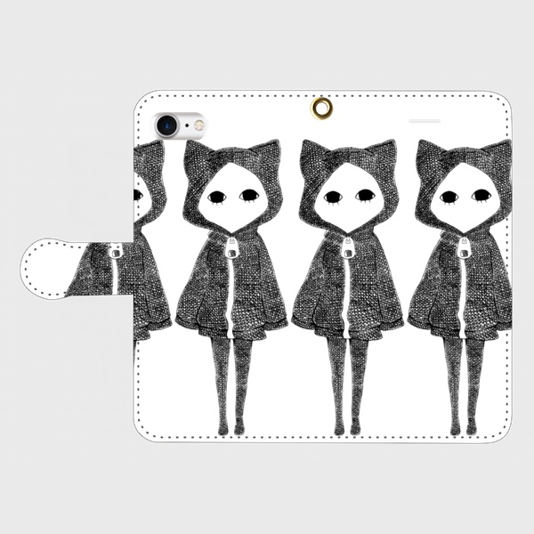 【受注生産】並ぶキズねこ iPhone7手帳型ケース【送料込み】