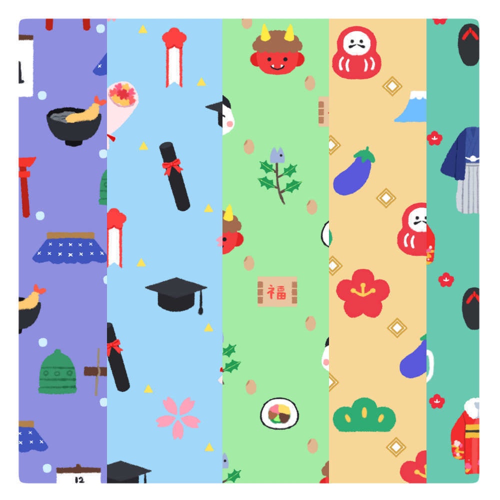 動く12か月のイベントをイメージした柄背景30種