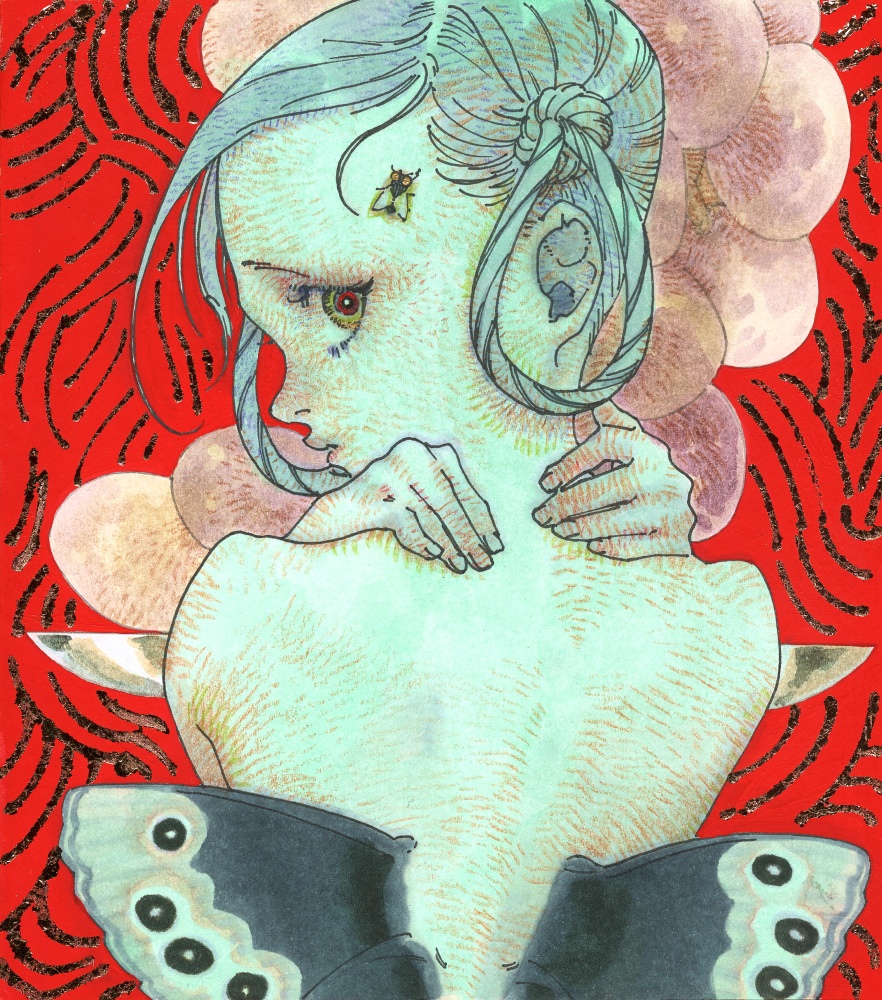 オリジナル原画ミニ色紙「実」約12×13.5㎝