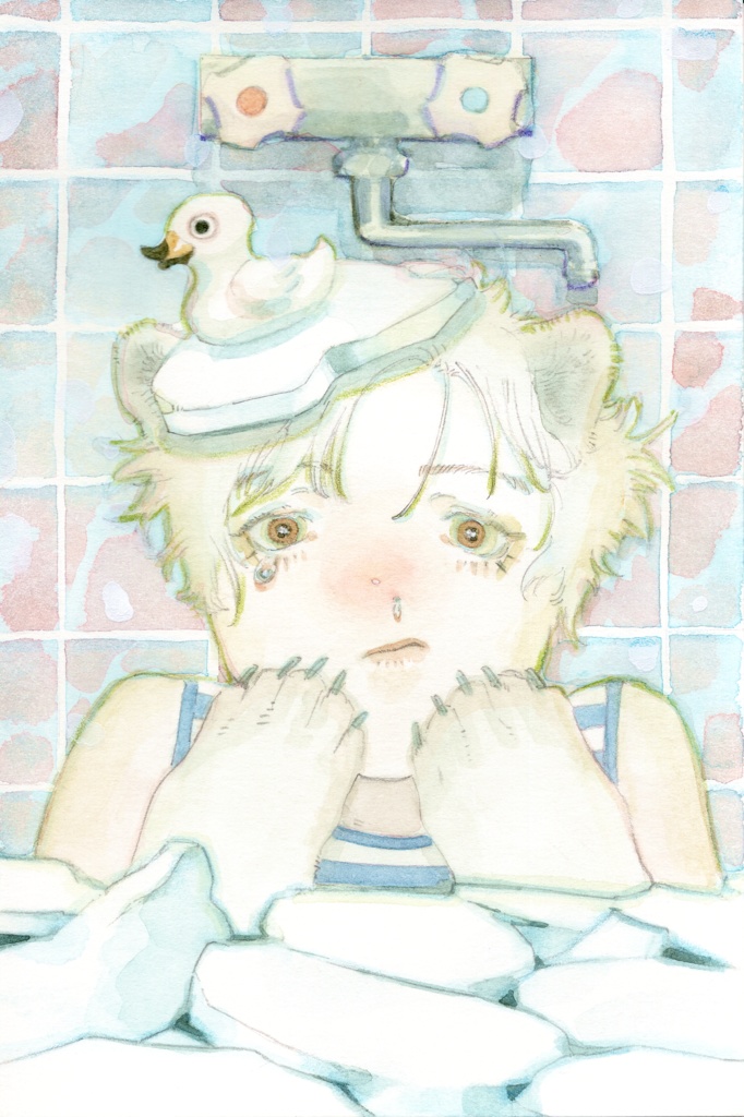 オリジナル原画「Ice floe bath time」はがきサイズ