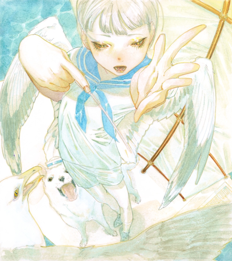 オリジナル原画色紙「Sea Bird Song」約27.2×24.2cm