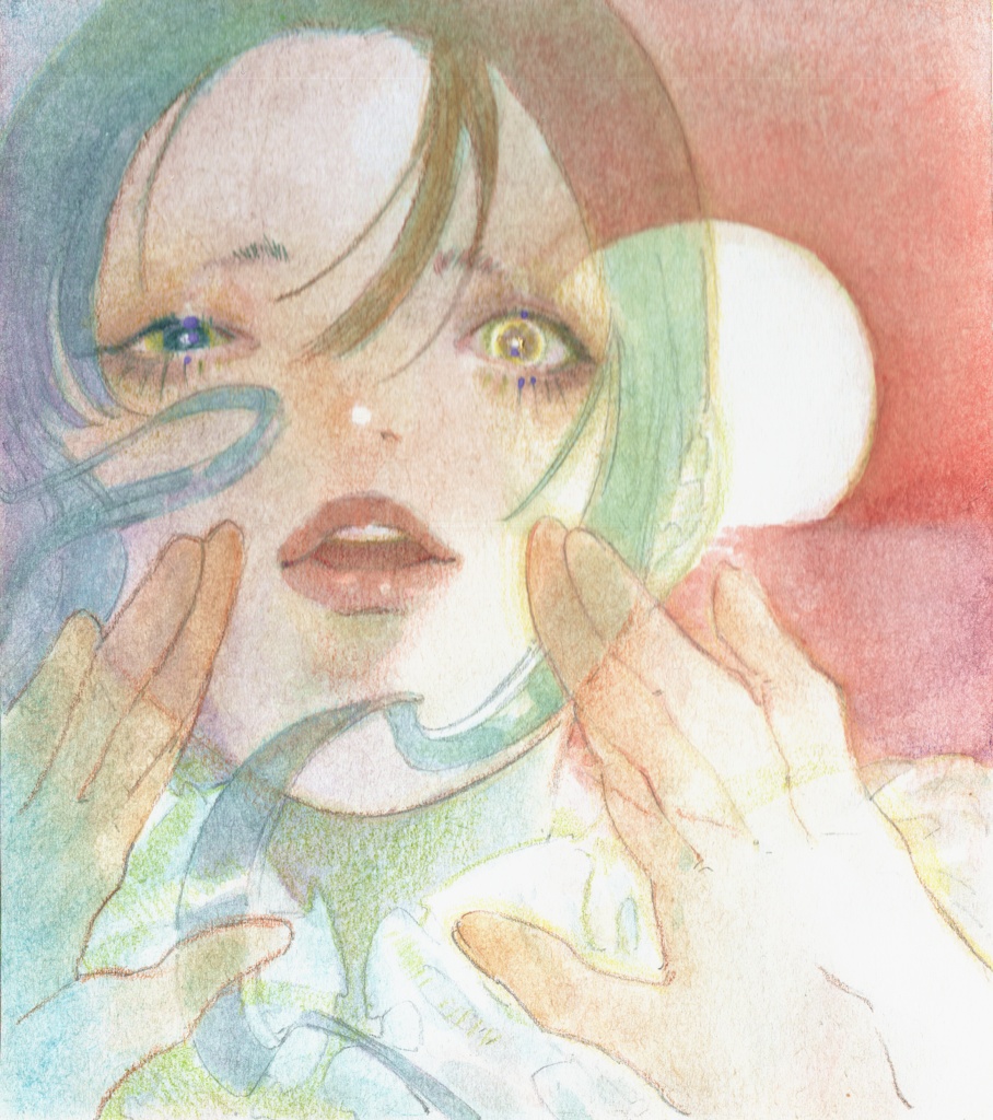 オリジナル原画ミニ色紙「Nagisa ghost」約12×13.5㎝