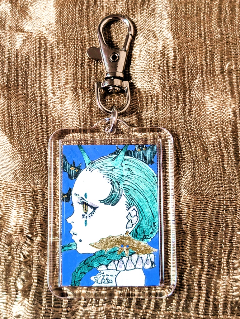 オリジナル原画キーホルダー「コウモリ」5.6×4.3×0.5cm
