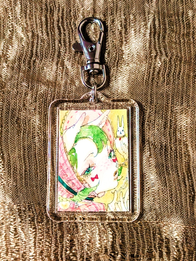 オリジナル原画キーホルダー「ウサギ」5.6×4.3×0.5cm