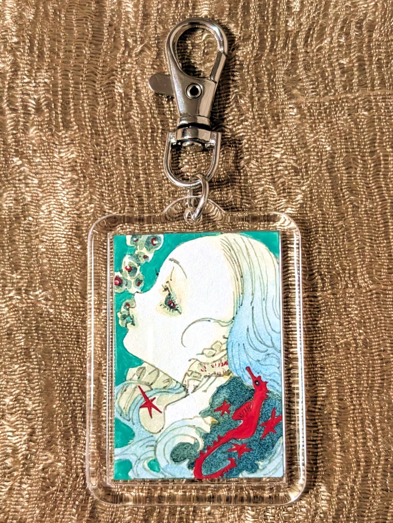 オリジナル原画キーホルダー「タツノオトシゴ」5.6×4.3×0.5cm