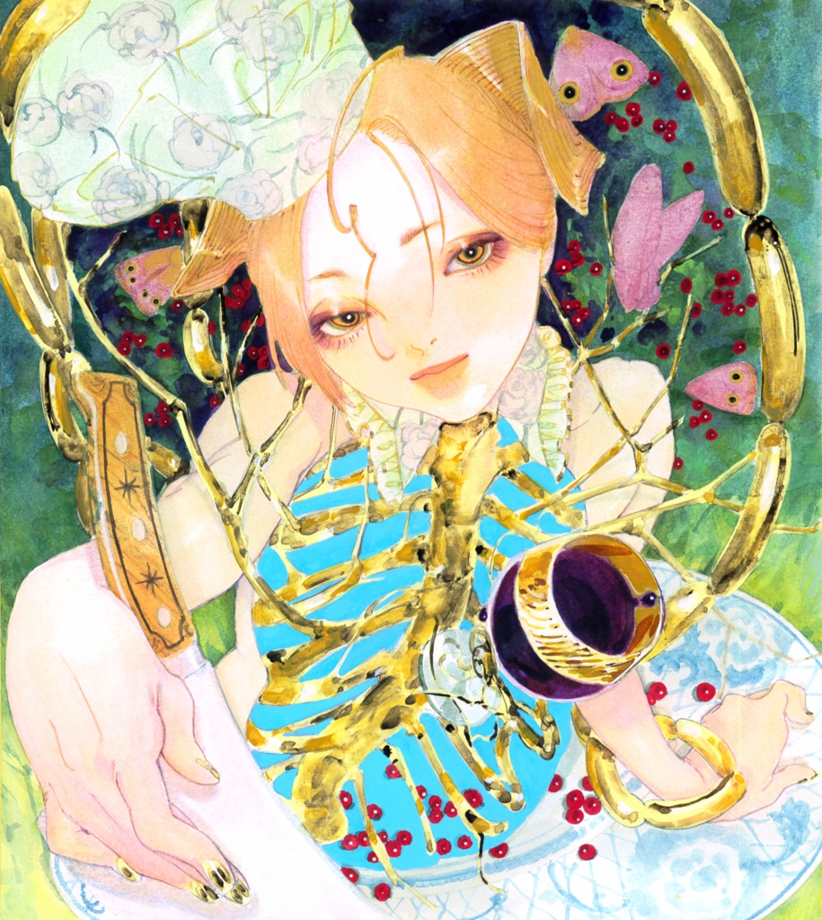 オリジナル原画色紙原画「Share the harvest」約27.2×24.2cm