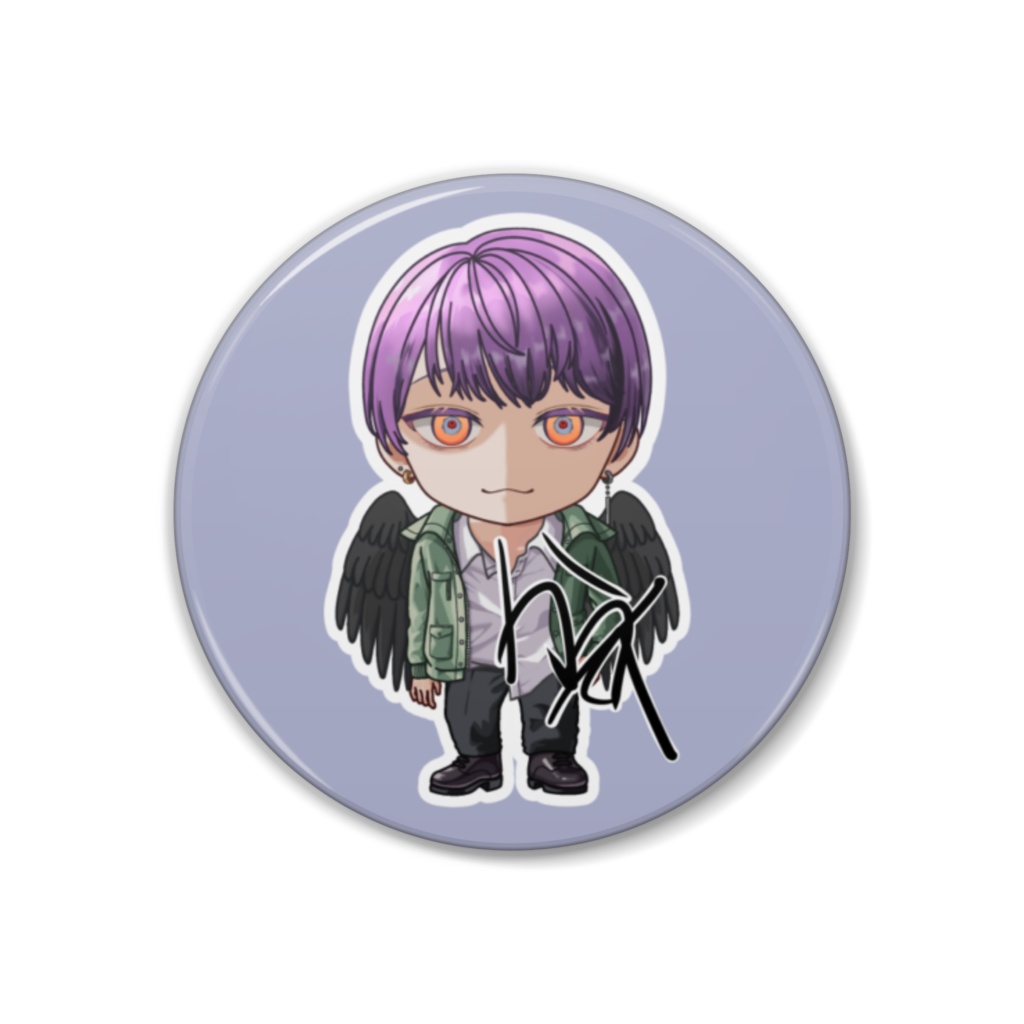 カラスのサイン付き缶バッジ(ぽむとカラス)