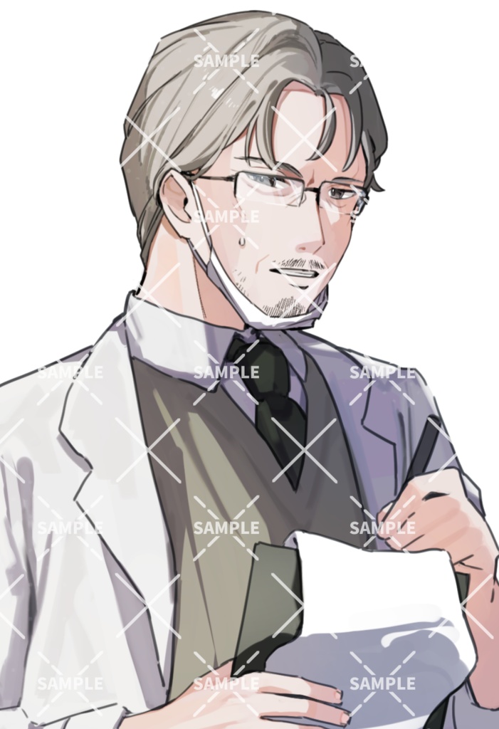 TRPG向け中年男性医者全身立ち絵 表情差分あり