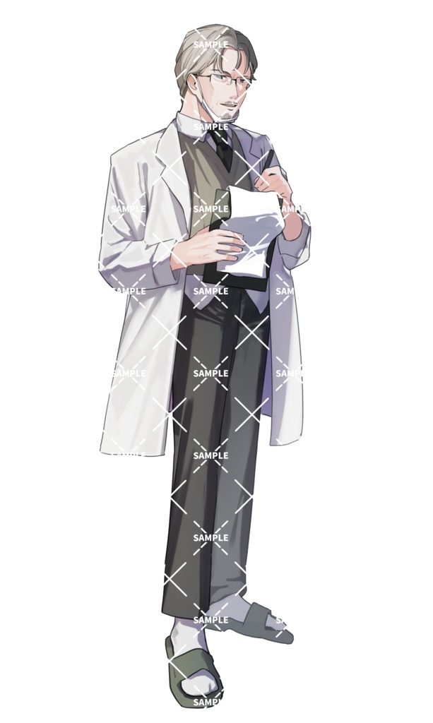 TRPG向け中年男性医者全身立ち絵 表情差分あり