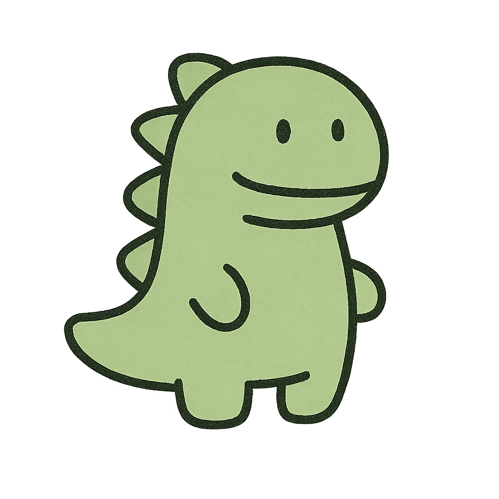 Funny Dino Clipart – Green Classic Ver.（PNG／透過）落書き怪獣