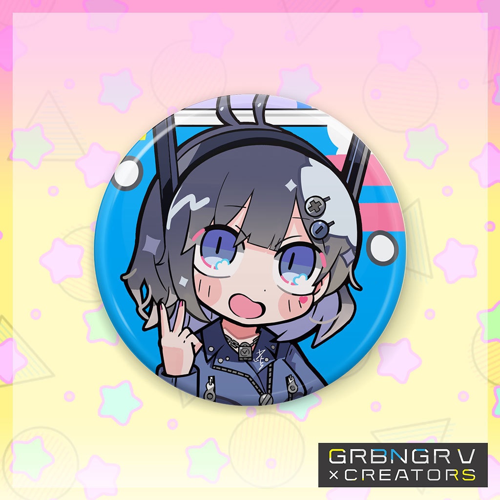 リアル&バーチャル英二缶バッジ(ブイ子・小峠モード)