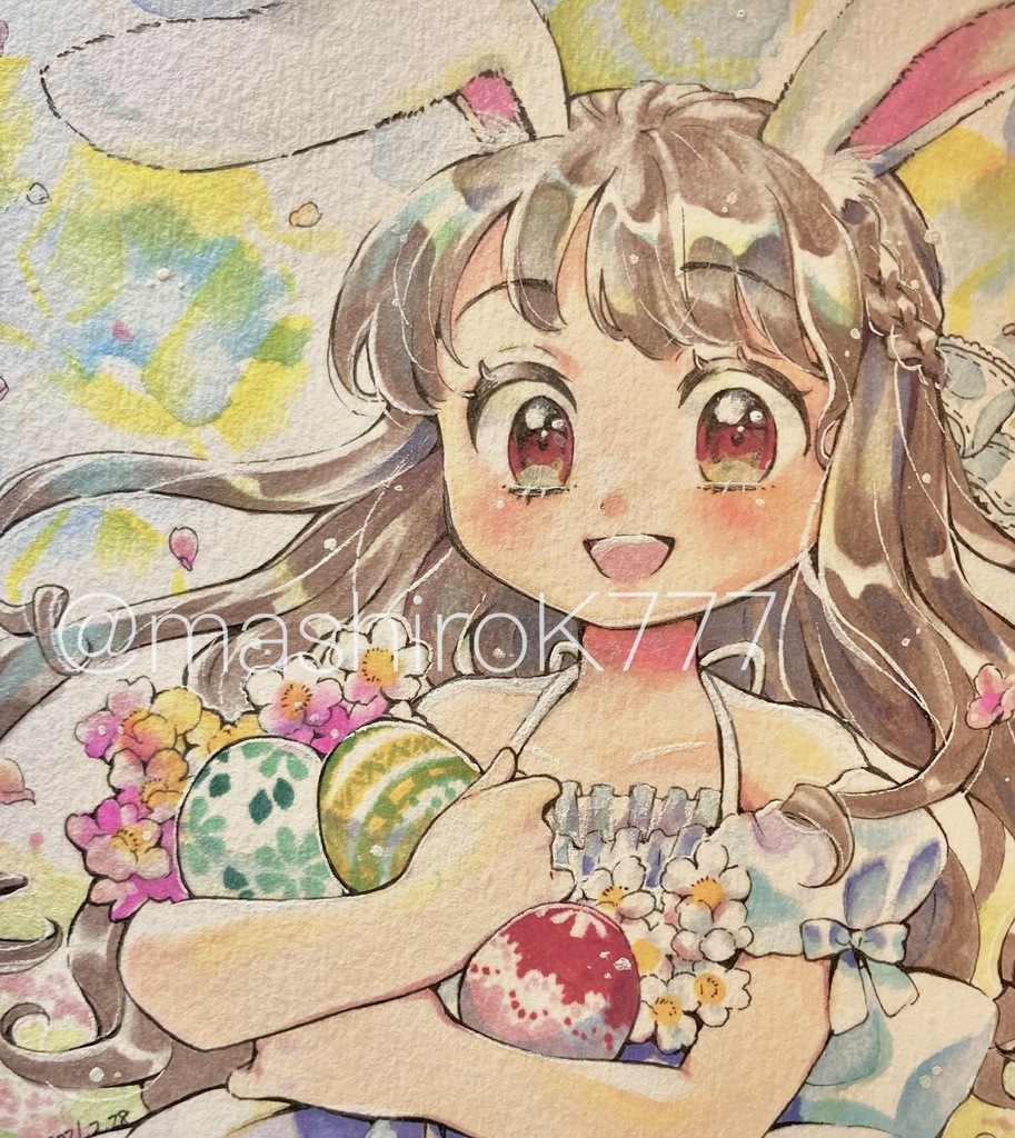 オリジナル 手描きイラスト小色紙 白耳のうさぎさん Mashiro Store Booth